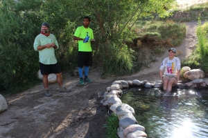 Reunited with Reid and Noah at the hot springs of Deep Creek. Lisa enjoys a brief soak before we start hiking again.