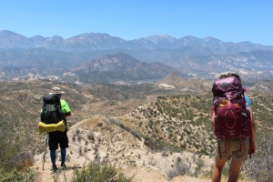 Looking down at Cajon Pass and beyond at the San Gabriel Mts., 